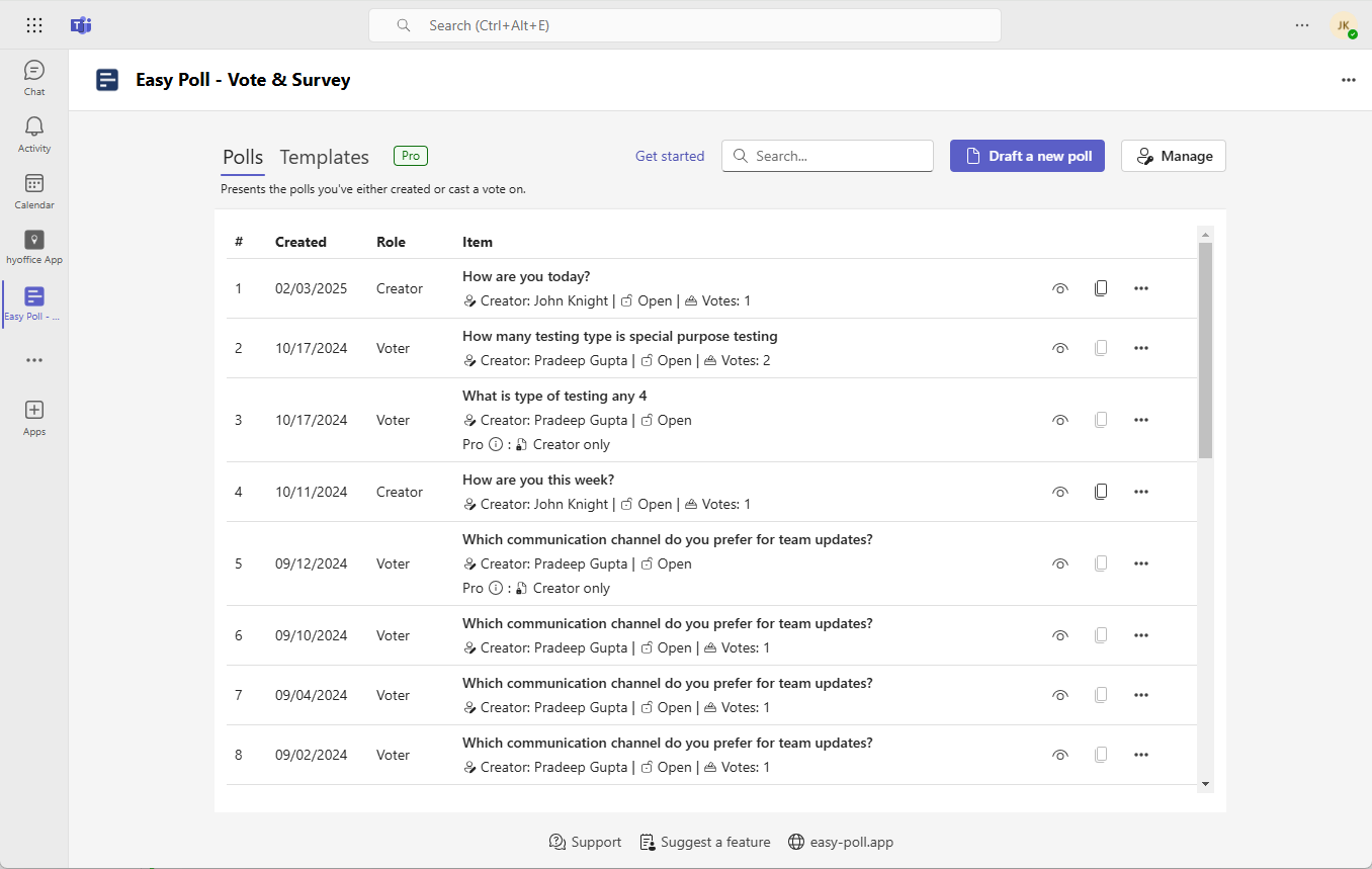 Easy Poll overview in Microsoft Teams