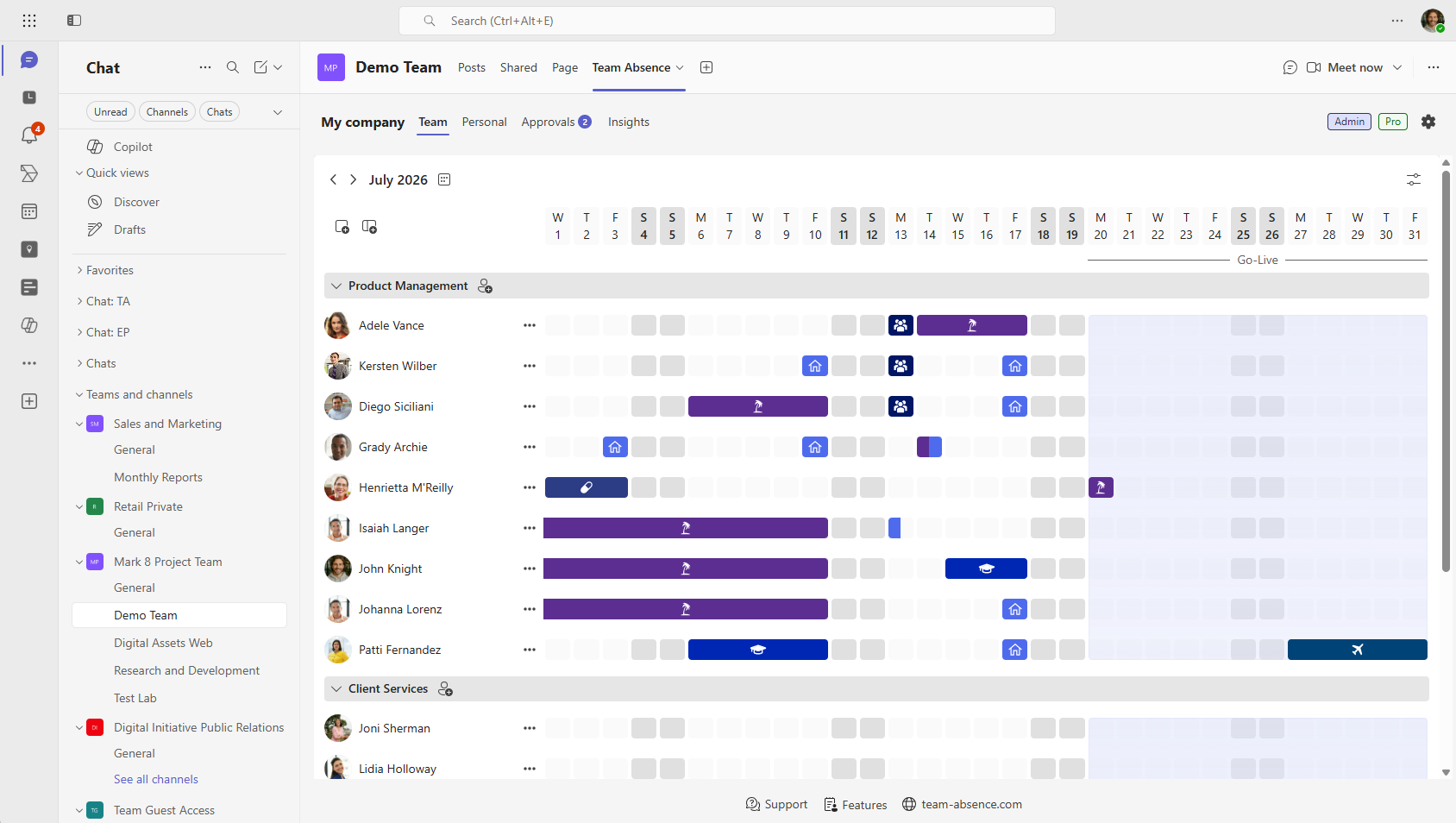 Team Absence shared calendar in Microsoft Teams